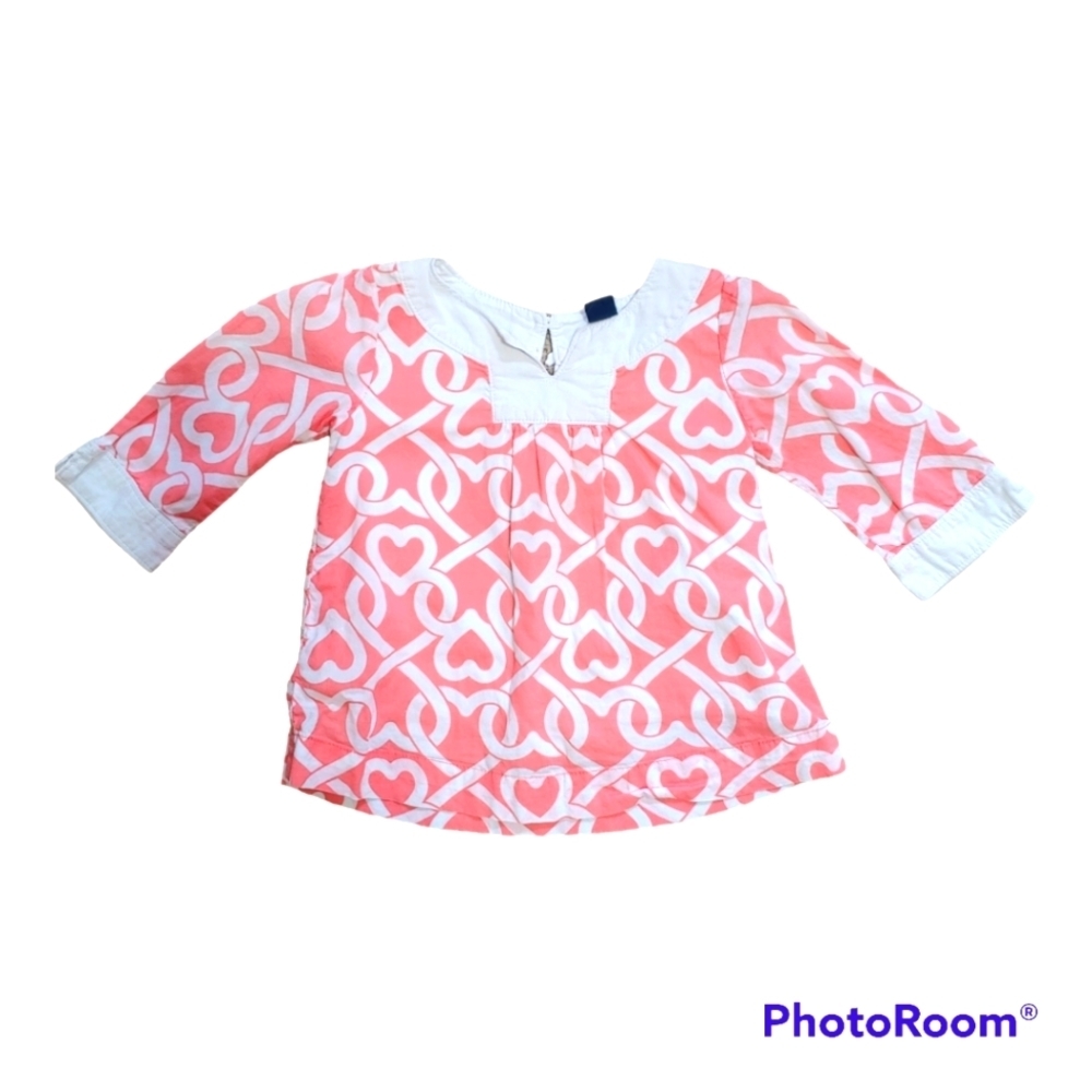 Gap Kids Coral Pink Heart Blouse 100% Cotton Size 2t